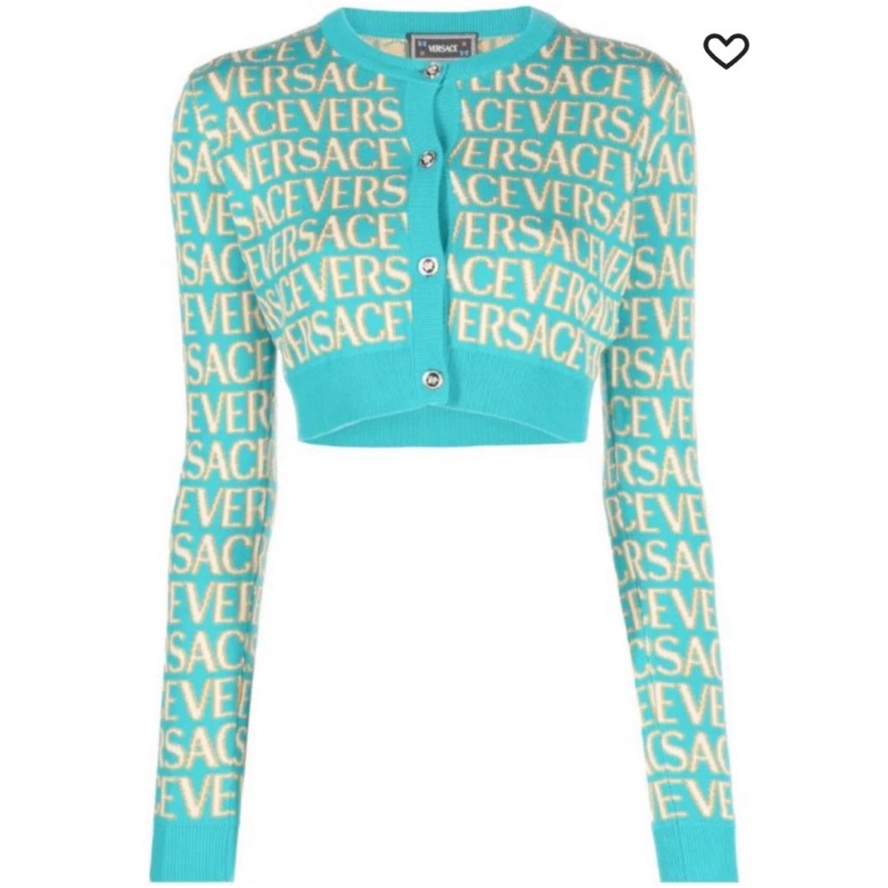 New Versace All Over Blue Turquoise Cardigan
